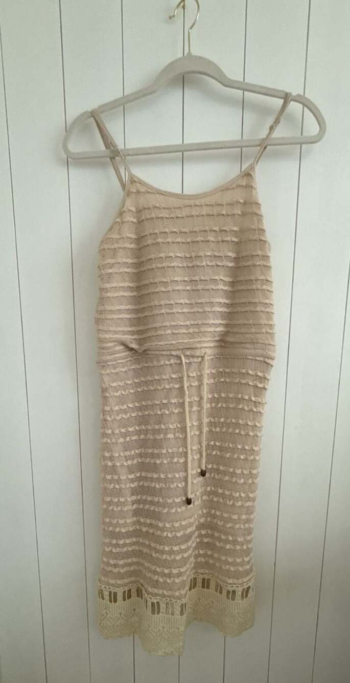 Lovemarks Tan Lace Spaghetti Strap Midi Dress With Tie Waist